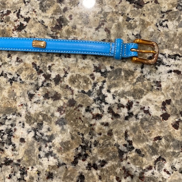 Talbots blue leather brass tooled fashion belt - Picture 6 of 8